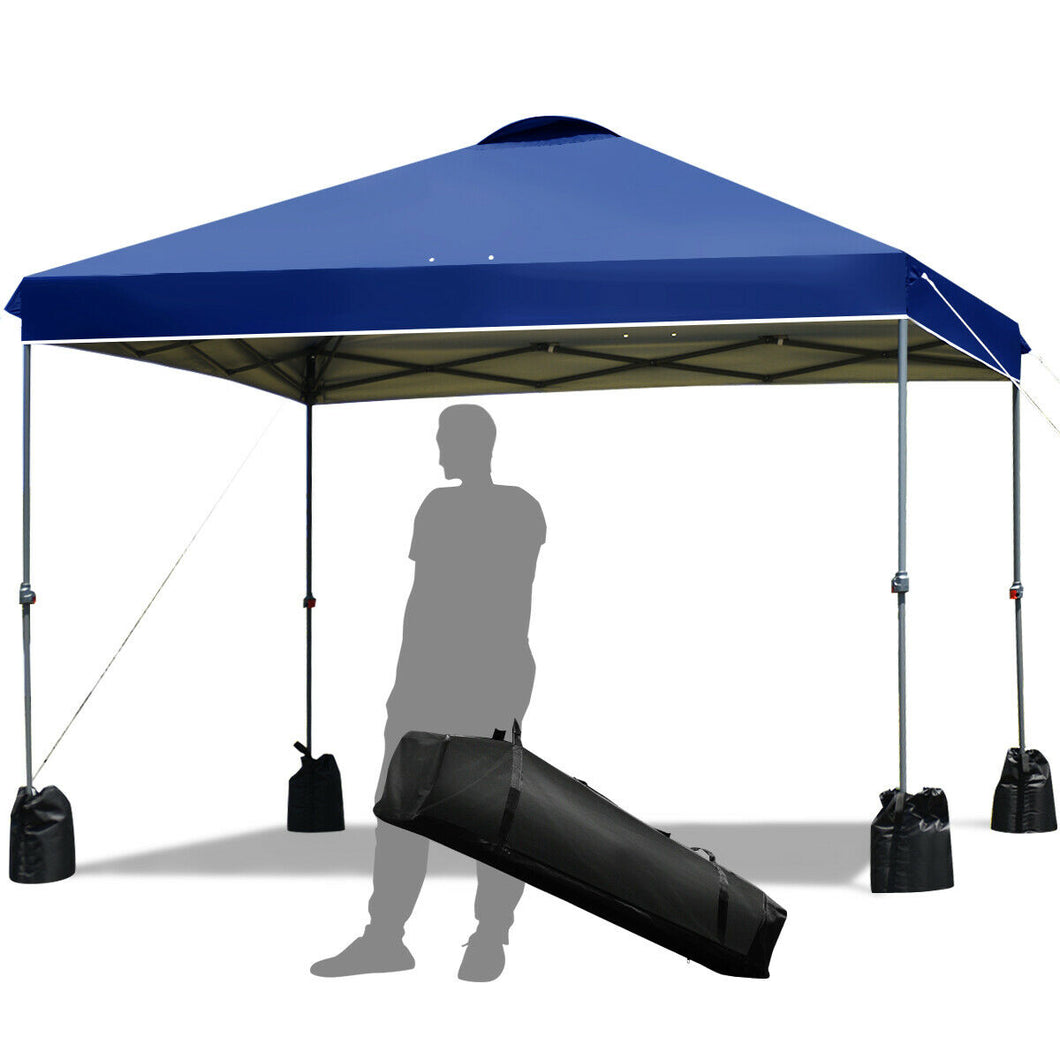 Gymax 10x10 FT Pop up Canopy Tent Wheeled Carry Bag 4 Canopy Sand Bag