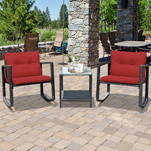 Load image into Gallery viewer, Gymax 3PCS Rattan Rocking Chair Table Set Patio Furniture Set w/ Burgundy Cushions
