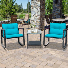 Load image into Gallery viewer, Gymax 3PCS Rattan Rocking Chair Table Set Patio Furniture Set w/ Blue Cushions
