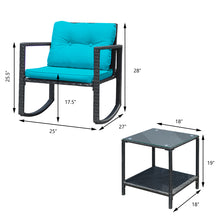 Load image into Gallery viewer, Gymax 3PCS Rattan Rocking Chair Table Set Patio Furniture Set w/ Blue Cushions

