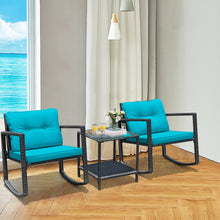 Load image into Gallery viewer, Gymax 3PCS Rattan Rocking Chair Table Set Patio Furniture Set w/ Blue Cushions
