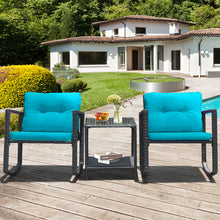 Load image into Gallery viewer, Gymax 3PCS Rattan Rocking Chair Table Set Patio Furniture Set w/ Blue Cushions
