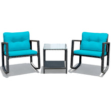 Load image into Gallery viewer, Gymax 3PCS Rattan Rocking Chair Table Set Patio Furniture Set w/ Blue Cushions
