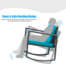 Load image into Gallery viewer, Gymax 3PCS Rattan Rocking Chair Table Set Patio Furniture Set w/ Blue Cushions
