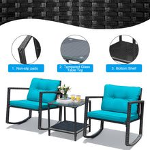 Load image into Gallery viewer, Gymax 3PCS Rattan Rocking Chair Table Set Patio Furniture Set w/ Blue Cushions
