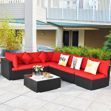 Load image into Gallery viewer, Gymax 7PCS Rattan Patio Conversation Set Sectional Furniture Set w/ Red Cushion
