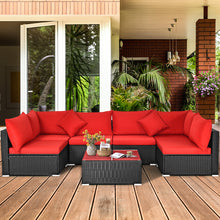 Load image into Gallery viewer, Gymax 7PCS Rattan Patio Conversation Set Sectional Furniture Set w/ Red Cushion
