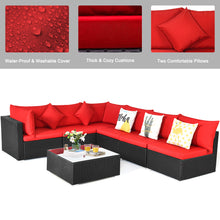Load image into Gallery viewer, Gymax 7PCS Rattan Patio Conversation Set Sectional Furniture Set w/ Red Cushion
