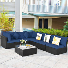 Load image into Gallery viewer, Gymax 7PCS Rattan Patio Conversation Set Sectional Furniture Set w/ Navy Cushion
