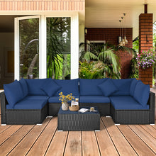 Load image into Gallery viewer, Gymax 7PCS Rattan Patio Conversation Set Sectional Furniture Set w/ Navy Cushion
