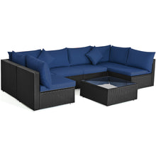 Load image into Gallery viewer, Gymax 7PCS Rattan Patio Conversation Set Sectional Furniture Set w/ Navy Cushion
