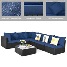 Load image into Gallery viewer, Gymax 7PCS Rattan Patio Conversation Set Sectional Furniture Set w/ Navy Cushion
