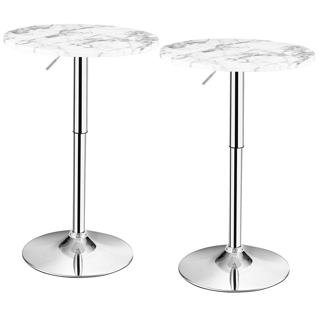 Gymax Set of 2 Round Pub Bar Table Height Adjustable 360-degree Swivel w/ Faux Marble Top