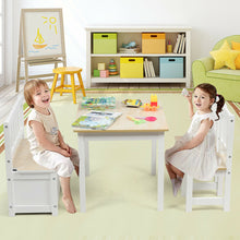 Load image into Gallery viewer, Gymax 4 PCS Kids Wood Table Chairs Set w/ Storage Stool Toddler Furniture Set Nature
