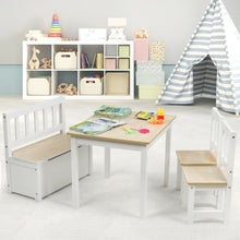 Load image into Gallery viewer, Gymax 4 PCS Kids Wood Table Chairs Set w/ Storage Stool Toddler Furniture Set Nature
