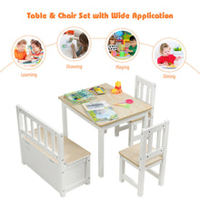 Load image into Gallery viewer, Gymax 4 PCS Kids Wood Table Chairs Set w/ Storage Stool Toddler Furniture Set Nature
