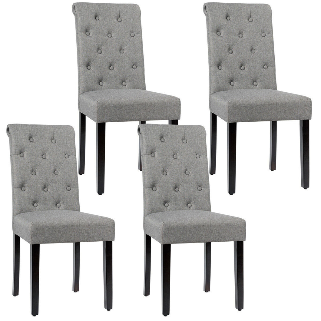 Gymax 4PCS Upholstered Dining Chair High Back Armless Chair w/ Wooden Legs Grey
