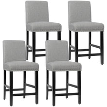Load image into Gallery viewer, Gymax 4PCS Upholstered Counter Stools Bar Stool Home Kitchen w/ Wooden Legs Grey
