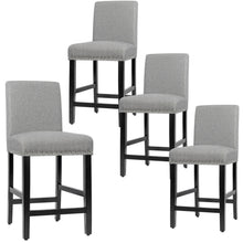 Load image into Gallery viewer, Gymax 4PCS Upholstered Counter Stools Bar Stool Home Kitchen w/ Wooden Legs Grey
