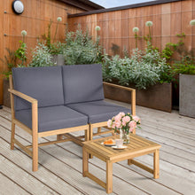 Load image into Gallery viewer, Gymax 3 in 1 Acacia Wood Furniture Set Patio Outdoor w/ Cushion Coffee Table
