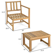 Load image into Gallery viewer, Gymax 3 in 1 Acacia Wood Furniture Set Patio Outdoor w/ Cushion Coffee Table
