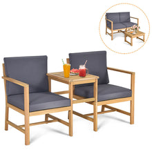 Load image into Gallery viewer, Gymax 3 in 1 Acacia Wood Furniture Set Patio Outdoor w/ Cushion Coffee Table
