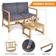 Load image into Gallery viewer, Gymax 3 in 1 Acacia Wood Furniture Set Patio Outdoor w/ Cushion Coffee Table
