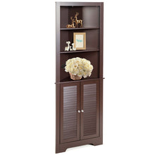 Load image into Gallery viewer, Gymax Bathroom Corner Storage Cabinet Free Standing Tall Bathroom Cabinet W/3 Shelves
