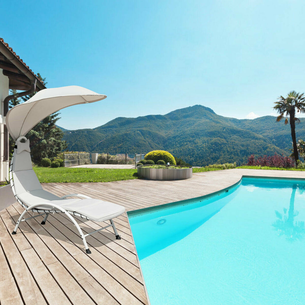 Gymax Patio Lounge Chair Chaise Outdoor w/ Steel Frame Cushion Canopy Beige