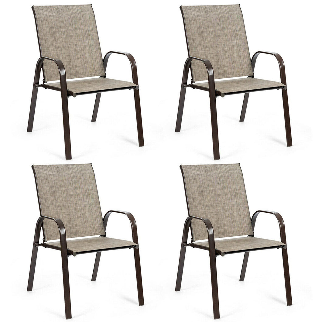 Gymax Patio Set of 4 Chairs Dining Chairs Garden Outdoor w/ Armrest Steel Frame