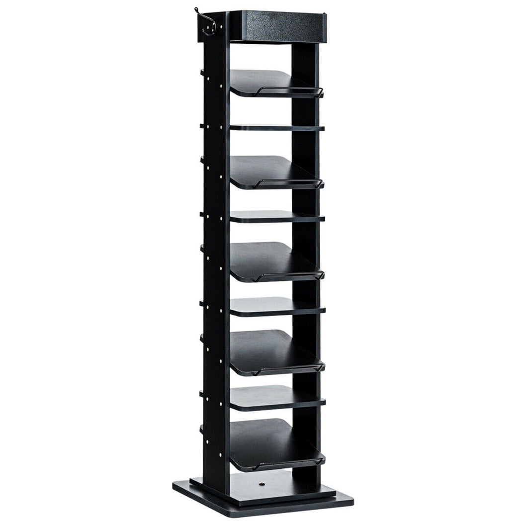 Gymax Rotated Shoe Rack 9 Tier Wooden Shoe Organizer w/Hooks & Anti-drop Railing