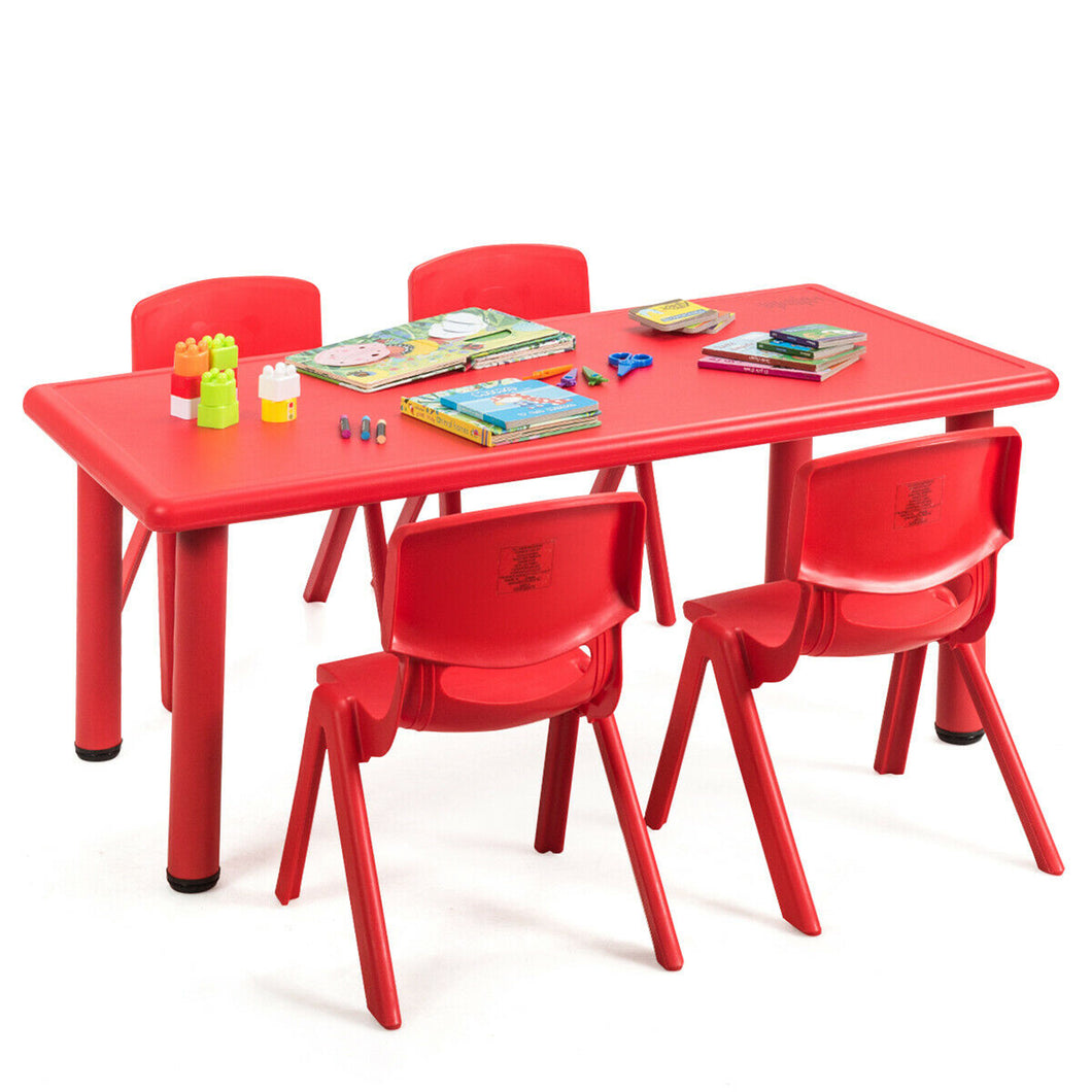 Gymax Kids Plastic Table and Stackable Chairs Set Indoor/Outdoor Home Classroom Red