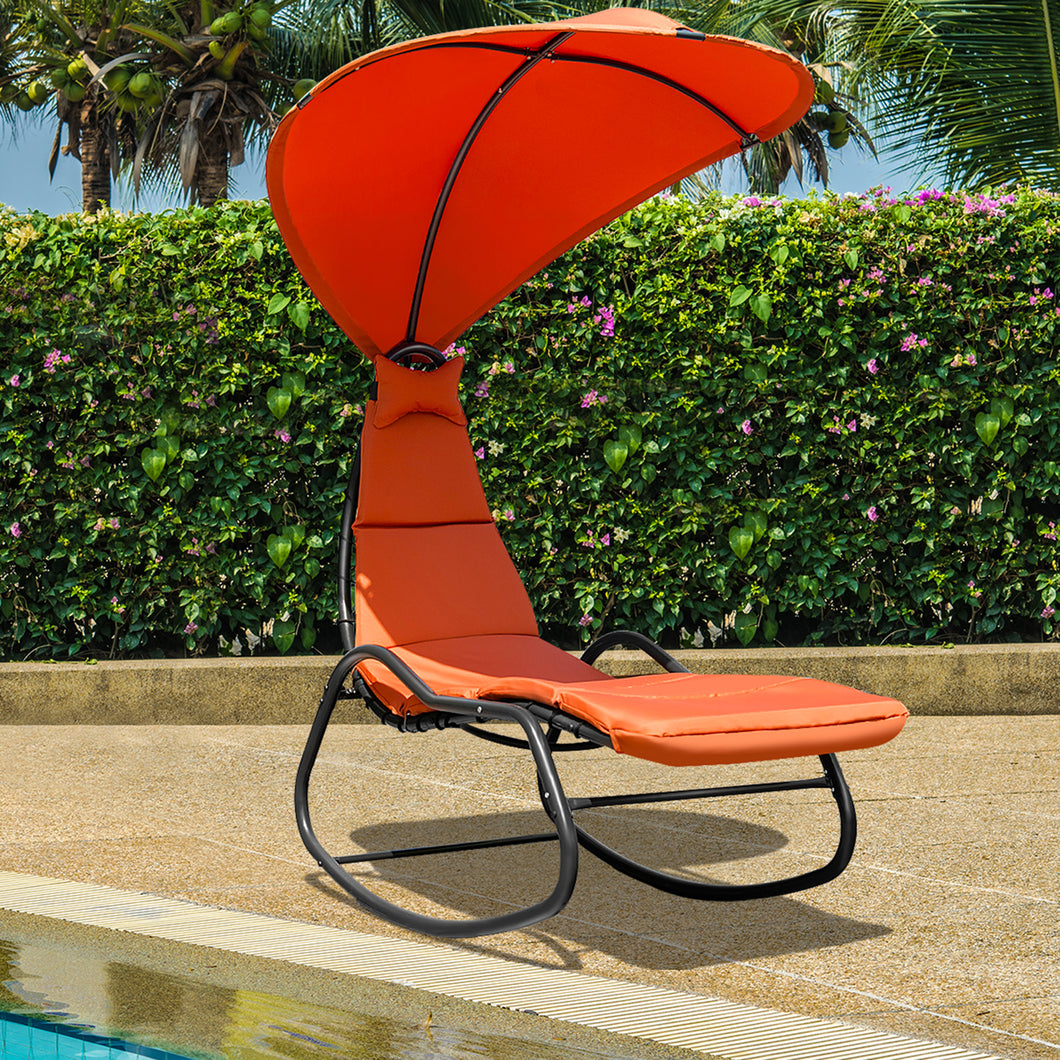 Gymax Patio Lounge Chair Chaise Garden w/ Steel Frame Cushion Canopy Orange