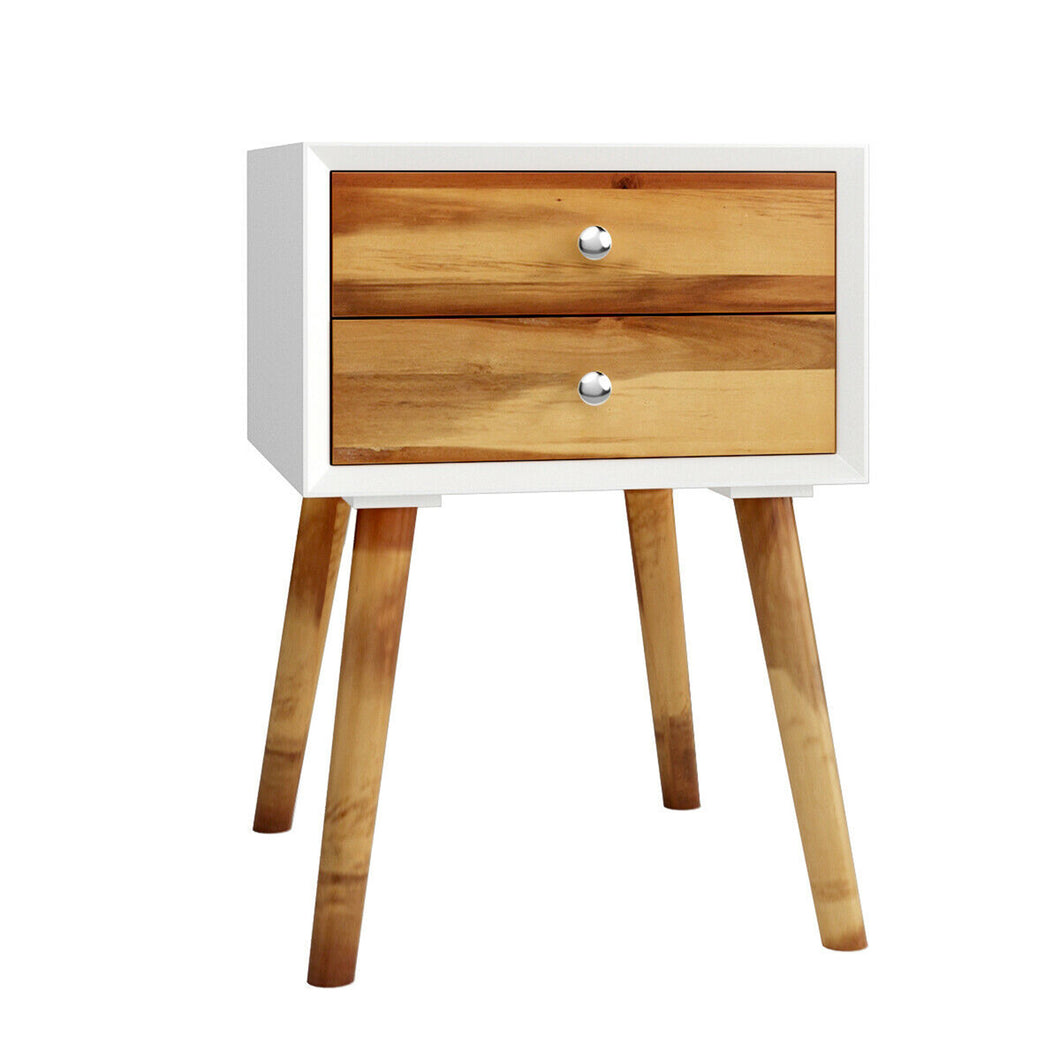 Gymax Wooden Nightstand Mid-Century End Side Table Bedroom W/2 Storage Drawers Brown
