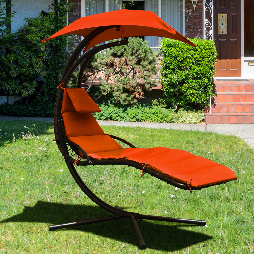 Gymax Patio Hammock Swing Chair Hanging Chaise w/ Cushion Pillow Canopy Orange