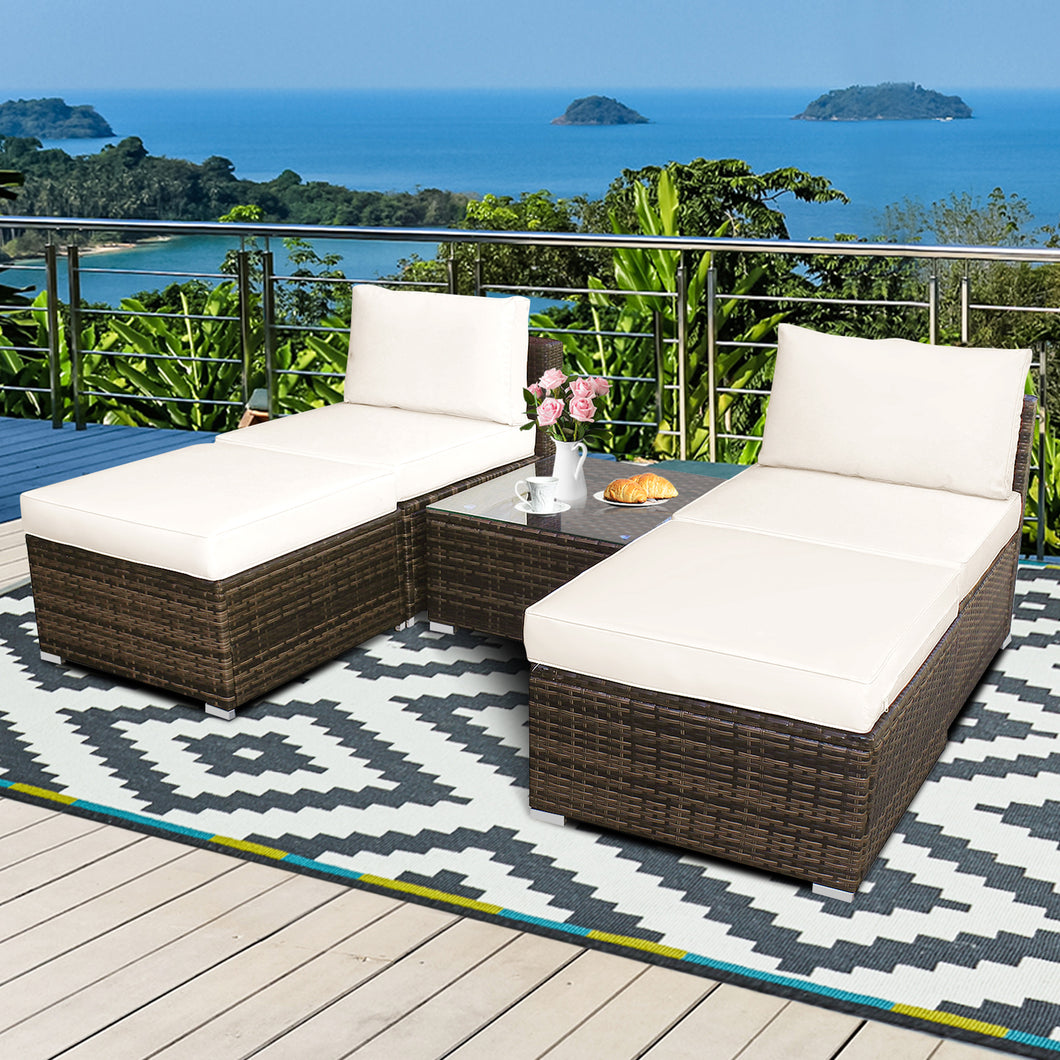 Gymax 5PCS Outdoor Furniture Set Patio Rattan Armless Chair & Ottoman w/ Cushion