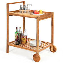 Load image into Gallery viewer, Gymax 2-Tier Acacia Rolling Kitchen Trolley Cart Dining Serving Cart Outdoor w/ Wheels
