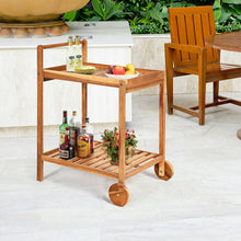 Load image into Gallery viewer, Gymax 2-Tier Acacia Rolling Kitchen Trolley Cart Dining Serving Cart Outdoor w/ Wheels
