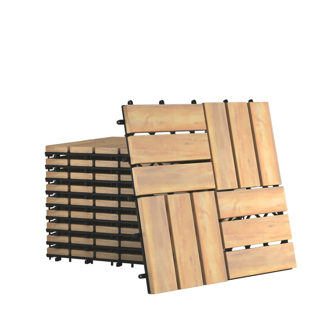 Gymax 20PCS 12'' x 12'' Acacia Wood Deck Tiles Interlocking Patio Pavers Check Pattern