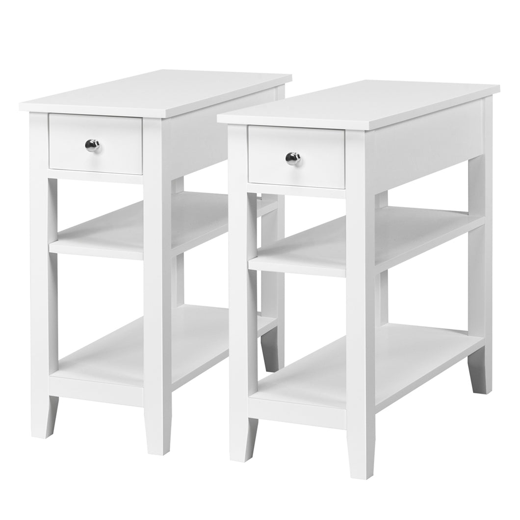 Gymax Set of 2 3Tier Nightstand Bedside Side End Table w/Double Shelves Drawer White
