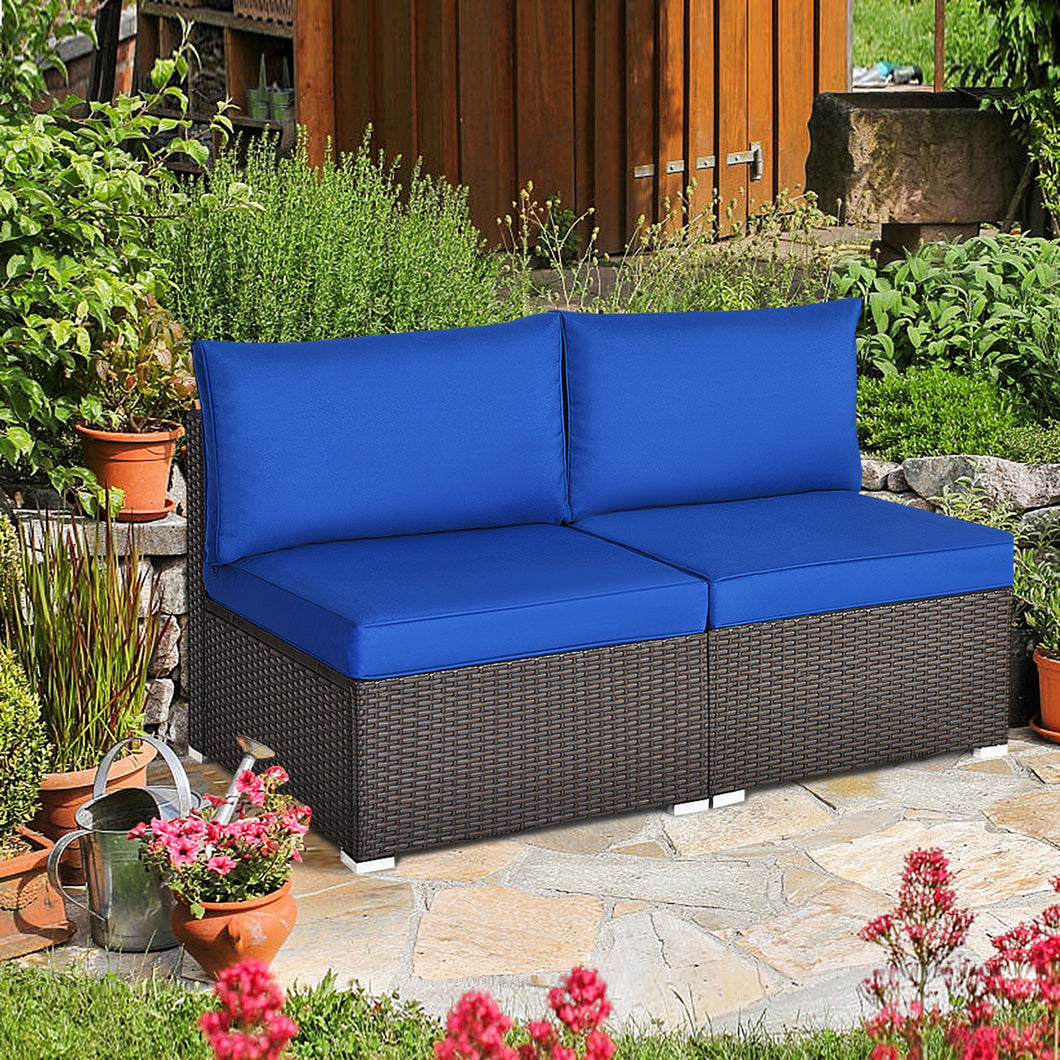 Gymax 2PCS Patio Sectional Armless Sofas Rattan Furniture Set Outdoor w/ Cushions