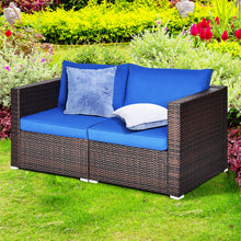 Load image into Gallery viewer, Gymax 2PCS Rattan Corner Sofa Set Patio Outdoor Furniture Set w/ 4 Navy Cushions

