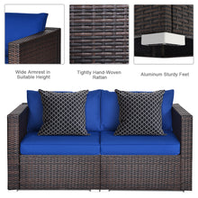 Load image into Gallery viewer, Gymax 2PCS Rattan Corner Sofa Set Patio Outdoor Furniture Set w/ 4 Navy Cushions
