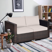 Load image into Gallery viewer, Gymax 2PCS Rattan Corner Sofa Set Patio Outdoor Furniture Set w/ 4 Beige Cushions
