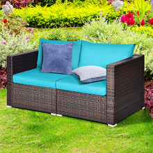 Load image into Gallery viewer, Gymax 2PCS Rattan Corner Sofa Set Patio Outdoor Furniture Set w/ 4 Blue Cushions
