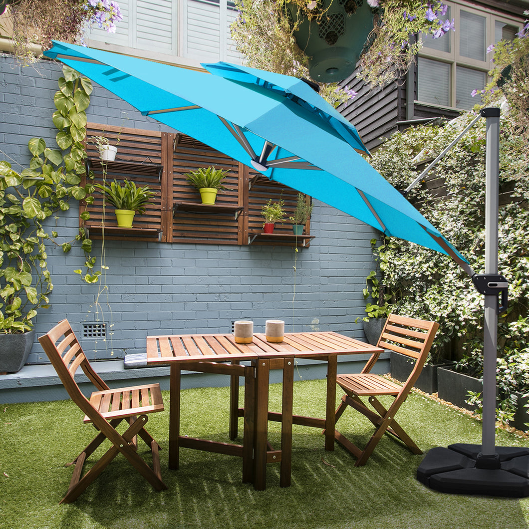 Gymax 10Ft Outdoor Solar Lighted Cantilever Umbrella w/ USB Cable Turquoise/Beige