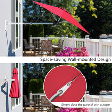 Load image into Gallery viewer, Gymax 8FT Patio Wall Mounted Cantilever Umbrella Parsol w/ Adjustable Pole Burgundy
