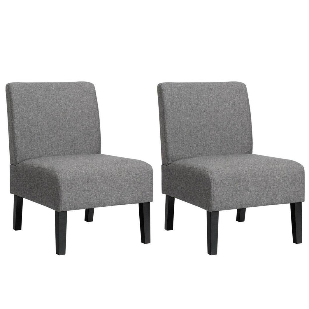Gymax 2PCS Upholstered Accent Chair Leisure Chair Armless w/ Wooden Frame Grey