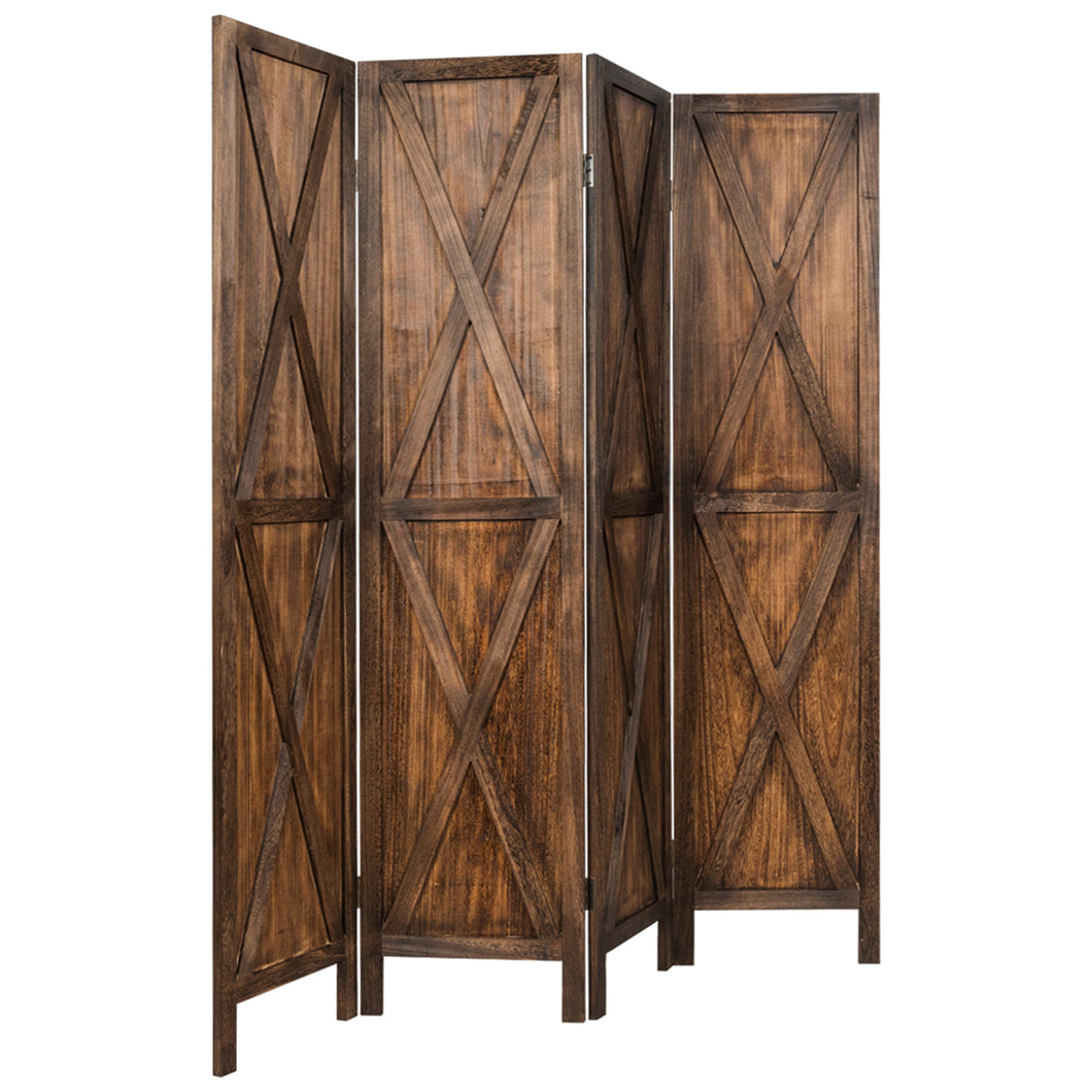 Gymax 5.6Ft Folding 4-Panel Wood Room Divider Privacy Screen Home Office Brown