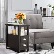 Load image into Gallery viewer, Gymax Set of 2 End Bedside Table Rectangular Nightstand W/ 2 Drawers &amp; Shelf Espresso
